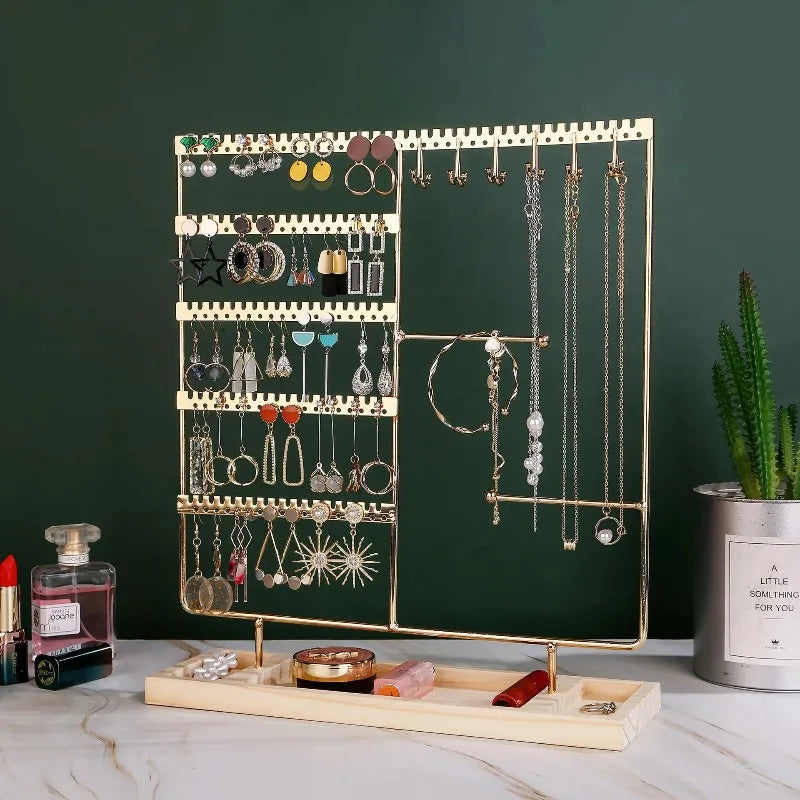 Multifunctional Earring Display Rack Necklace Ring Storage Rack Detachable Wooden Bottom Women Bracelet Watch Jewelry 2030