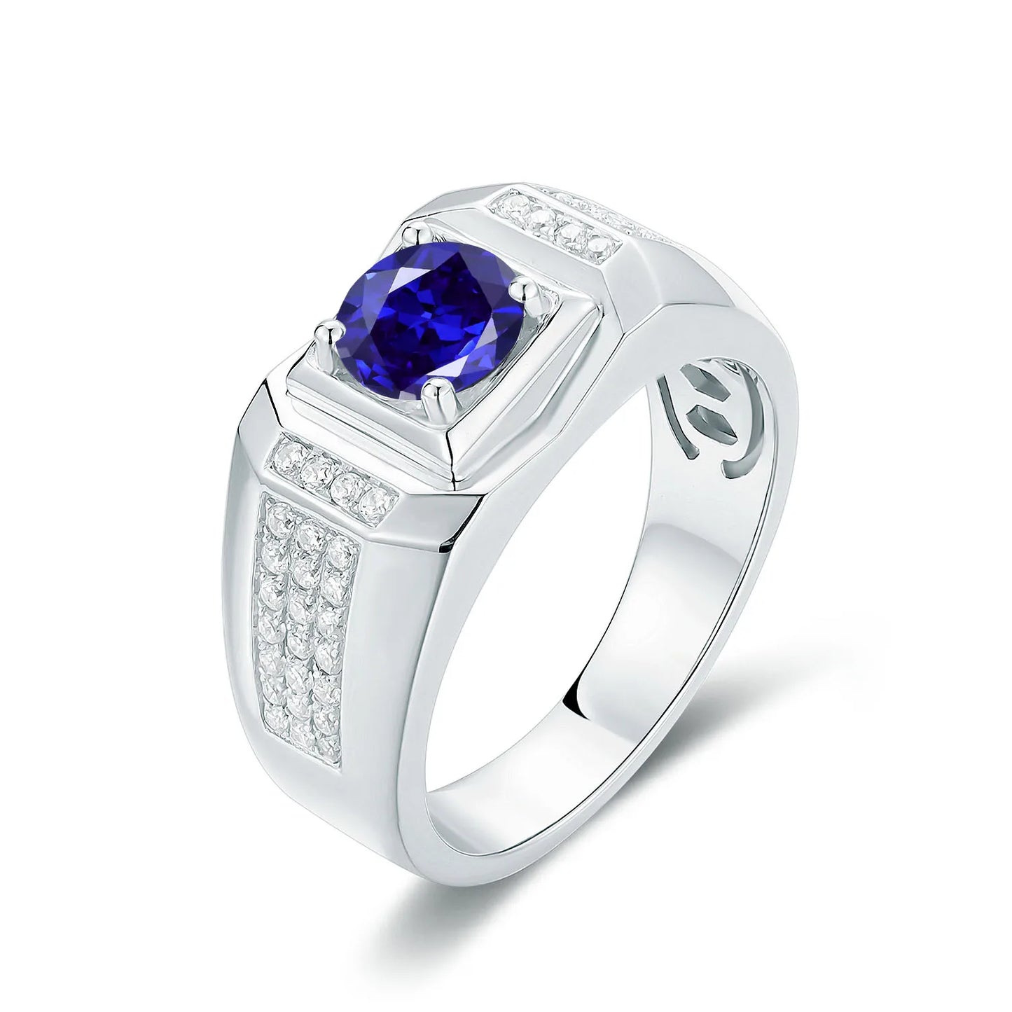 GEM'S BALLET High Quality Engagement Rings Mens 6.5mm Lab Grown Sapphire 926 Sterling Silver Wedding Ring for Men Gift 2024 NEW