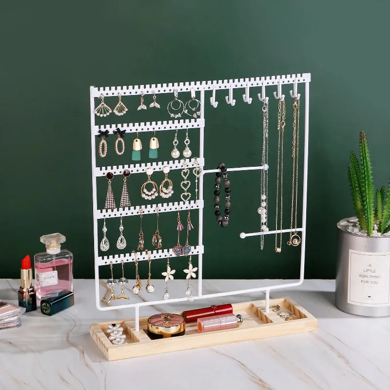 Multifunctional Earring Display Rack Necklace Ring Storage Rack Detachable Wooden Bottom Women Bracelet Watch Jewelry 2030
